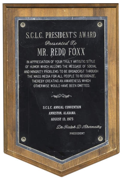 S.C.L.C. President's Award Given to Redd Foxx of ''Sanford & Son'' in 1975 for the ''Message of...Minority Problems'' -- 9'' x 12.75'' x 0.75'' -- Very Good Condition -- From Redd Foxx Estate