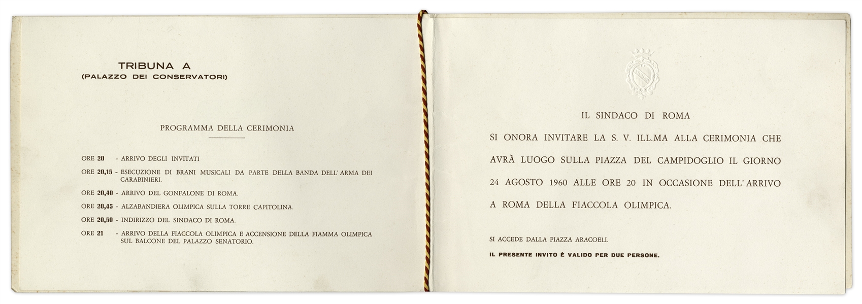 1960 Olympic Torch Program -- Celebrating the Arrival of the Olympic Torch in Rome on 24 August 1960