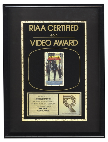 Beastie Boys RIAA Gold Video Award for ''Sabotage''