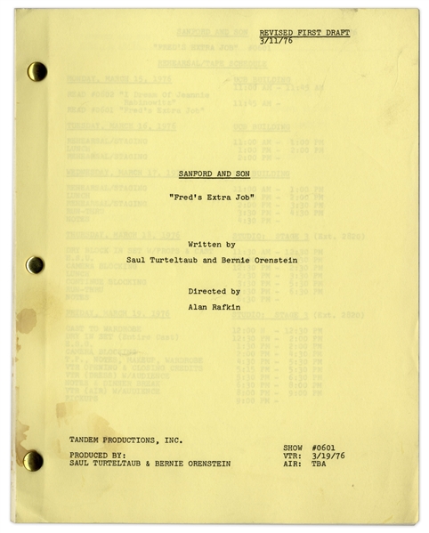 ''Sanford & Son'' Season 6, Episode 8 Revised First Draft 1976 Script Owned by Redd Foxx -- 38 Pages -- Very Good Condition -- From Redd Foxx Estate