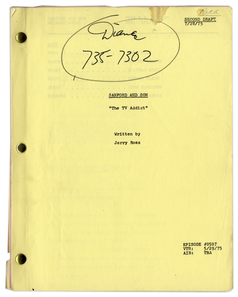 ''Sanford & Son'' Season 5, Episode 17 Second Draft Script Owned by Redd Foxx -- 38 Pages With Annotations -- Very Good Condition -- From Redd Foxx Estate