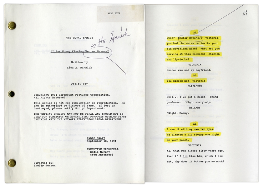 ''The Royal Family'' Episode 7 Table Draft Script Owned & Annotated by Redd Foxx of ''Sanford & Son'' -- Dated Weeks Before Foxx's Death -- Very Good Condition -- From Redd Foxx Estate