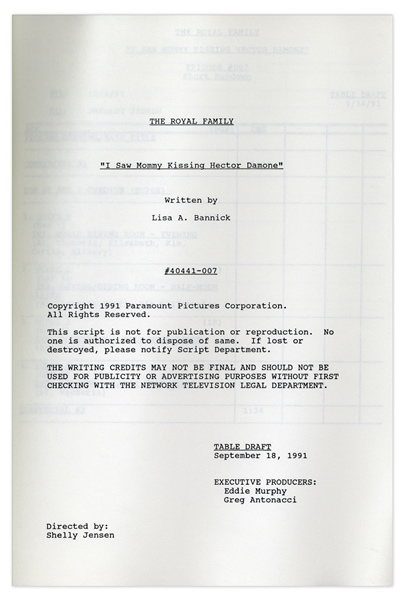 ''The Royal Family'' Episode 7 Draft Script With Paramount Cover Owned by Redd Foxx of ''Sanford & Son'' -- Dated Weeks Before Foxx's Death -- Very Good Condition -- From Redd Foxx Estate