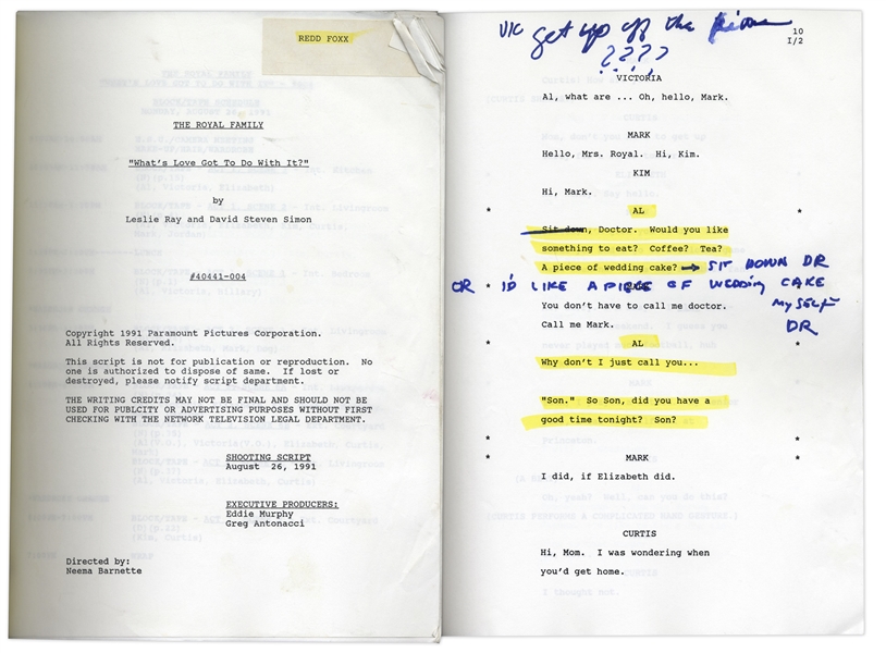 ''The Royal Family'' Episode 6 Shooting Script Owned & Annotated by Redd Foxx -- Dated Weeks Before Foxx's Death -- Very Good Condition -- From Redd Foxx Estate
