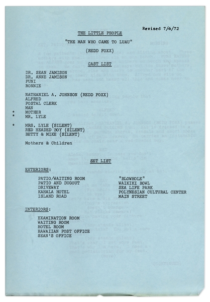 ''The Little People'' First Draft Script for ''The Man Who Came to Luau'' Episode, Owned by Redd Foxx -- Written by Garry Marshall -- 38 Pages -- Very Good Condition -- From Redd Foxx Estate
