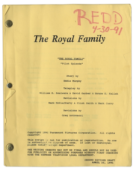 ''The Royal Family'' Pilot Second Revised Script Owned & Annotated by Redd Foxx of ''Sanford & Son'' -- Story by Eddie Murphy -- 52 Pages -- Very Good Condition -- From Redd Foxx Estate