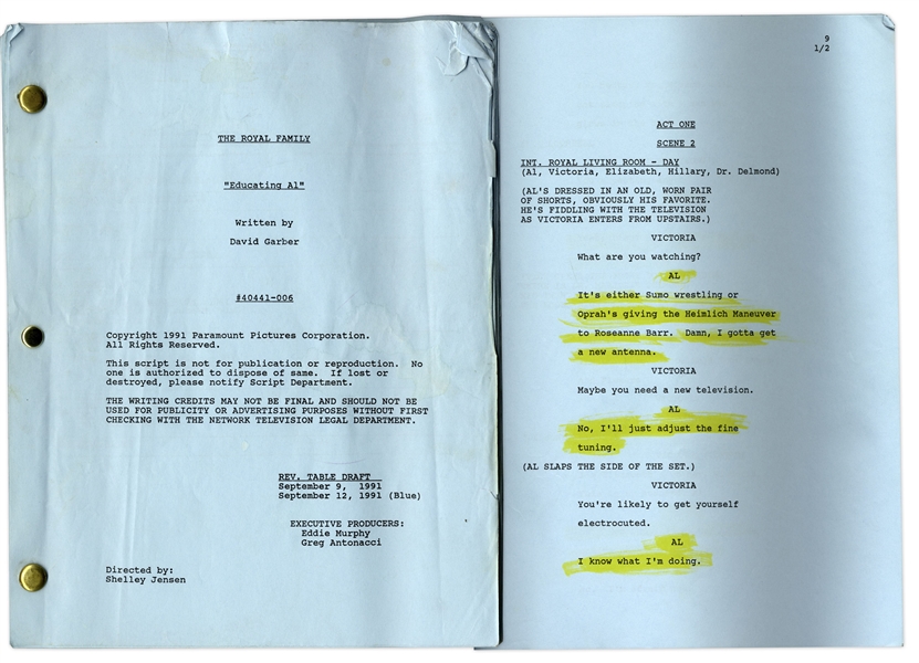 ''The Royal Family'' Episode 7 Revised Table Draft Script Owned by Redd Foxx of ''Sanford & Son'' -- Dated Weeks Before Foxx's Death -- Very Good Condition -- From Redd Foxx Estate
