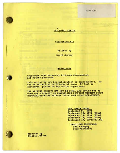 ''The Royal Family'' Episode 7 Revised Table Draft Script Owned by Redd Foxx -- Dated Weeks Before Foxx's Death -- 45 Pages -- Very Good Condition -- From Redd Foxx Estate