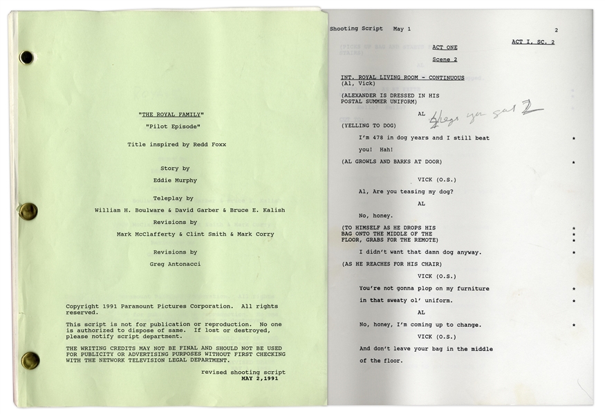 ''The Royal Family'' Pilot Revised Shooting Script Owned by Redd Foxx -- Story by Eddie Murphy -- 50 Pages -- Very Good Condition -- From Redd Foxx Estate