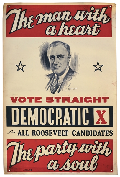 Large Franklin D. Roosevelt Campaign Poster -- ''The man with a heart''