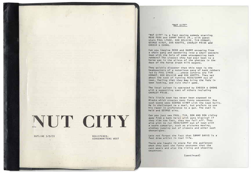 Script Proposal Titled ''Nut City'' From 1972 Owned by Redd Foxx -- ''Fast Moving Comedy'' to Also Star Sammy Davis, Jr. -- 13 Pages -- Very Good Condition -- From Redd Foxx Estate