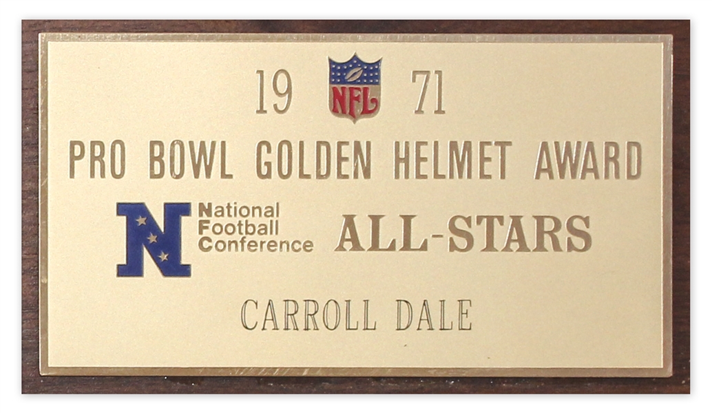 Green Bay Packers' Carroll Dale's Golden Helmet Award From 1971 NFC-AFC Pro Bowl