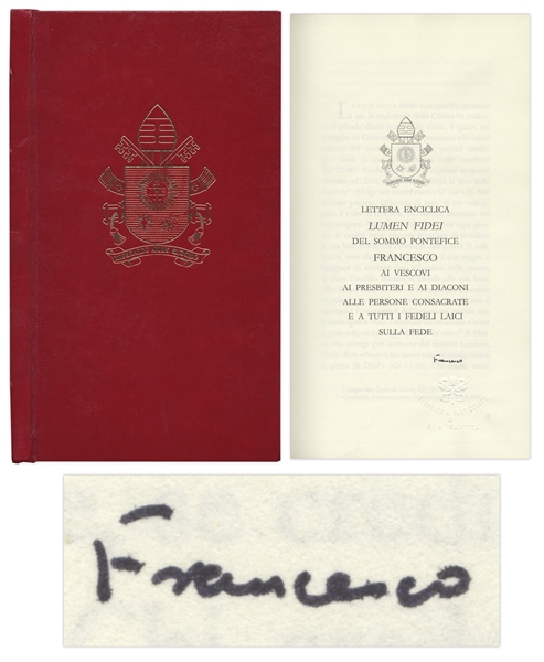 Pope Francis Signed Copy of His First Encyclical, ''Lumen Fidei'' (The Light of Faith) -- With LOA From Vatican Secretary of State, Cardinal Pietro Parolin -- Extremely Rare