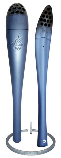 Olympic Torch Used in 2006 Torino Winter Games -- With Original Display Stand