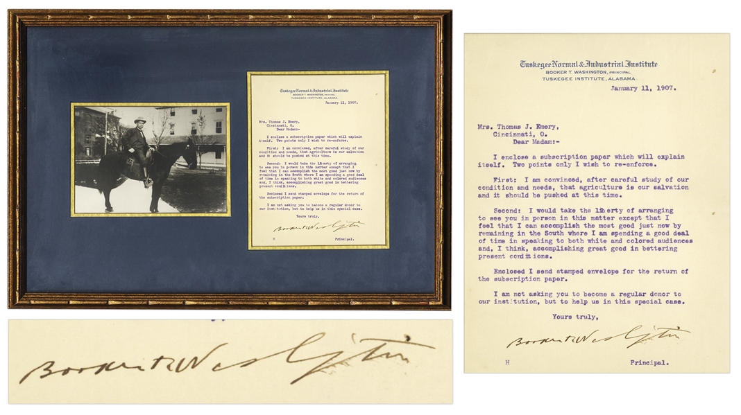 Booker T. Washington Typed Letter Signed -- ''...the South where I am spending a good deal of time in speaking to both white and colored audiences and, I think, accomplishing great good...''
