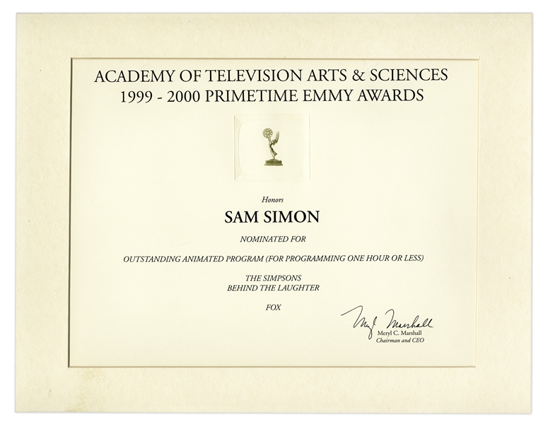 Emmy Nomination for ''The Simpsons'' Given to Sam Simon in 2000 -- From the Sam Simon Estate