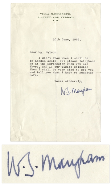 Somerset Maugham Typed Letter Signed