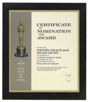 1963 Academy Award Nomination Presented to Henry Grace & Hugh Hunt for Twilight of Honor