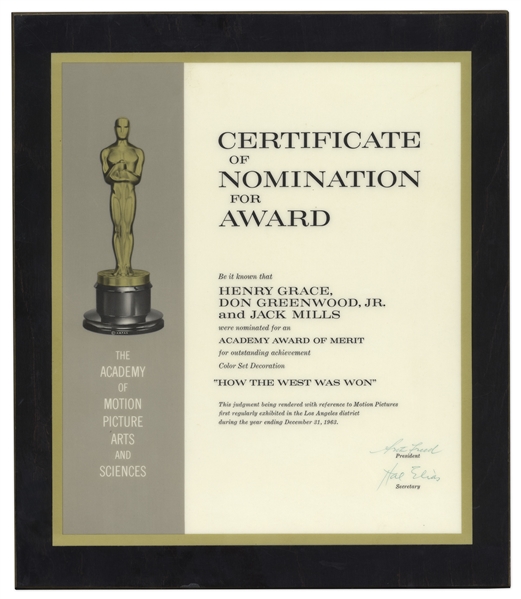 1963 Academy Award Nomination for ''How the West Was Won'' -- Presented to Henry Grace, Don Greenwood, Jr. and Jack Mills
