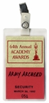 64th Academy Awards TV Pass -- Belonged to Army Archerd, Columnist for Variety