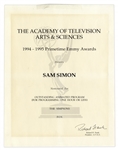 Emmy Nomination for The Simpsons Given to Sam Simon in 1995 -- From the Sam Simon Estate