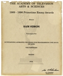 Emmy Nomination for The Simpsons Given to Sam Simon in 1990 -- From the Sam Simon Estate