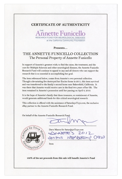 Annette Funicello 2010 Academy Award Membership Card