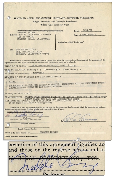 Freddie Prinze Sr. Contract Signed to Appear on the Dean Martin Celebrity Roast -- 1974