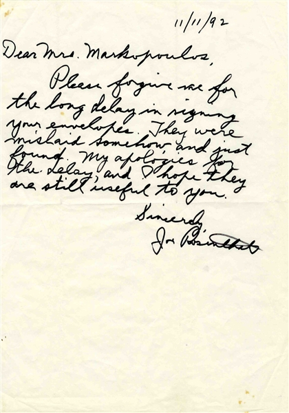 Iwo Jima Photographer Joe Rosenthal Autograph Letter Signed