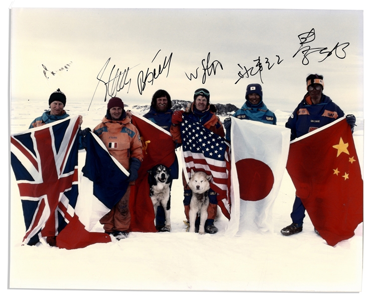 Photo Signed by the Historic 1990 Trans-Antarctic Expedition Team Led by Will Steger -- Expedition Was the First Dogsled Traverse of the Continent