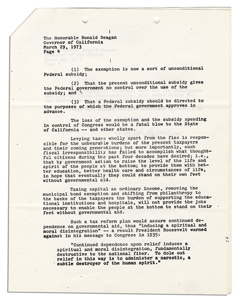 Walter O'Malley Autograph Note Signed Upon a Letter to Ronald Reagan -- ''...Calder Mackay at age 80 continues to be on the ball!''