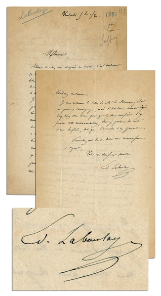 Mastermind Behind The Statue of Liberty Edouard Laboulaye Autograph Letter Signed -- Rare