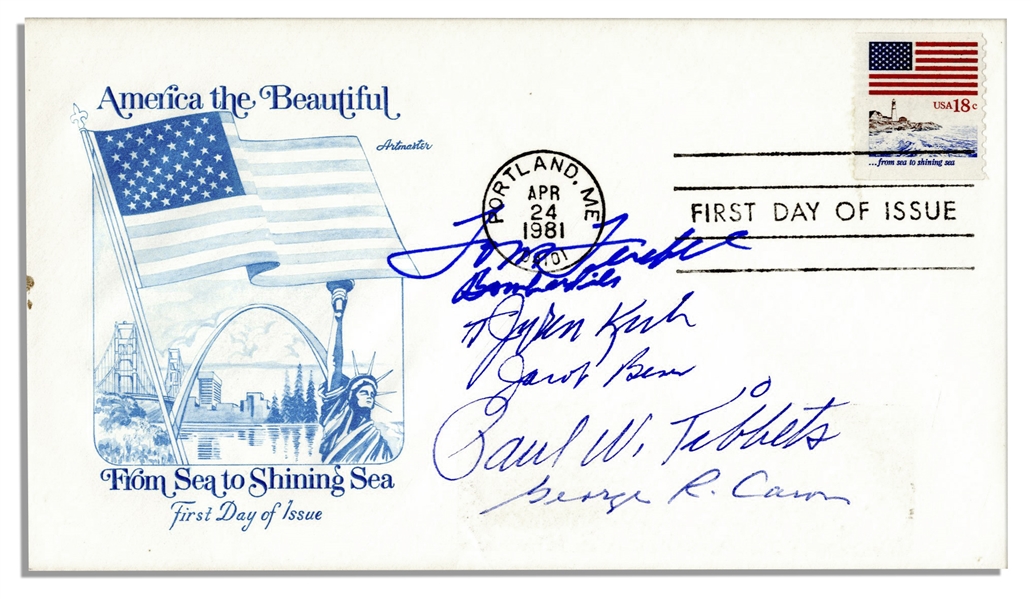 Enola Gay Crew Members Signed Cover -- Paul Tibbets, Dutch Van Kirk, Tom Ferebee, Jacob Beser & Dick Nelson