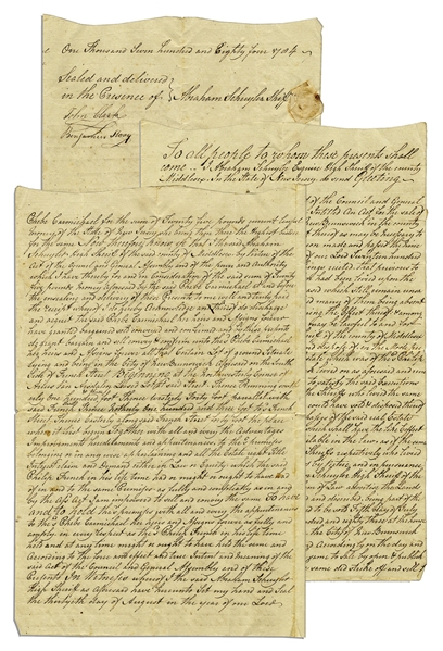 1784 Deed to Property in New Brunswick, New Jersey -- ''...previous to the late Revolution...''