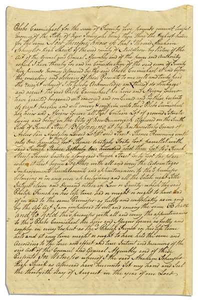 1784 Deed to Property in New Brunswick, New Jersey -- ''...previous to the late Revolution...''