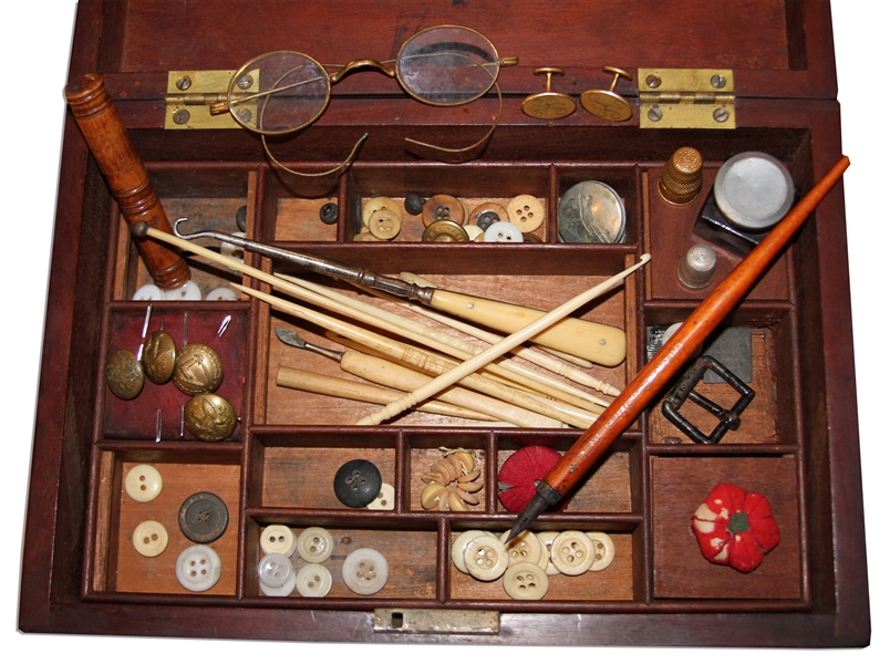 Civil War Era Sewing Box Likely Used in the War -- With Supplies Inside