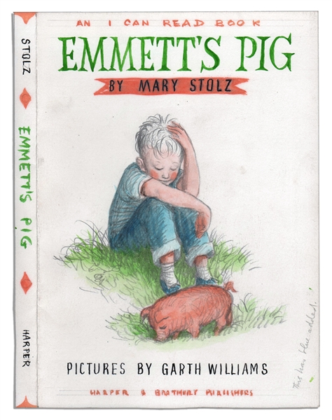 Garth Williams Hand-Drawing for the Cover Art of ''Emmett's Pig'' -- Signed by Williams on Verso