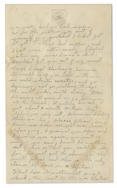 Rene Gagnon 1944 WWII Autograph Letter Twice Signed -- ''...I'd even go over the hill [AWOL] and go to Manchester to see you if you wanted me to, but I know you don't want me to...''