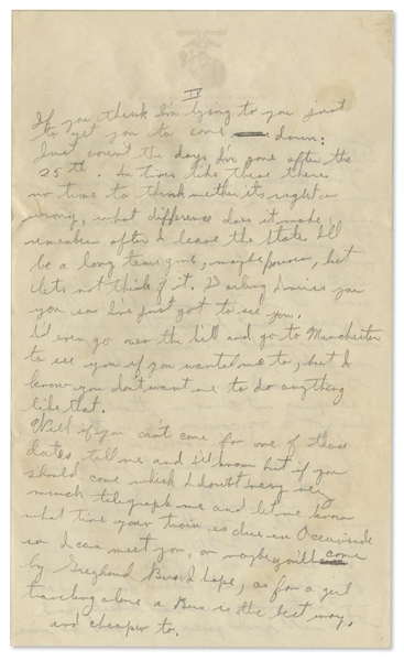 Rene Gagnon 1944 WWII Autograph Letter Twice Signed -- ''...I'd even go over the hill [AWOL] and go to Manchester to see you if you wanted me to, but I know you don't want me to...''