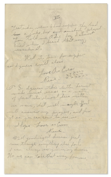 Rene Gagnon 1944 WWII Autograph Letter Twice Signed -- ''...I'd even go over the hill [AWOL] and go to Manchester to see you if you wanted me to, but I know you don't want me to...''