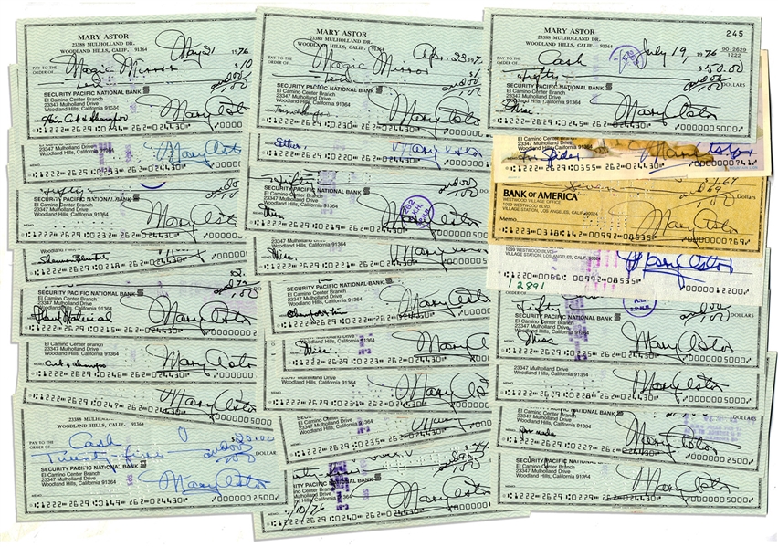 Lot of 25 Personal Checks Signed by Hollywood Starlet Mary Astor