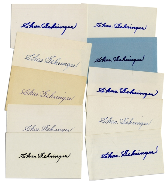 Lot of 10 Index Cards Signed by HOFer Charles Gehringer