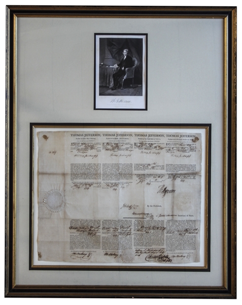 Thomas Jefferson & James Madison Signed 1804 Ship's Passport -- Beautifully Framed Display