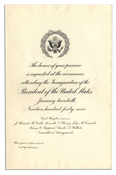 Congressional Invitation & Program for the 1949 Presidential Inauguration of Harry S. Truman