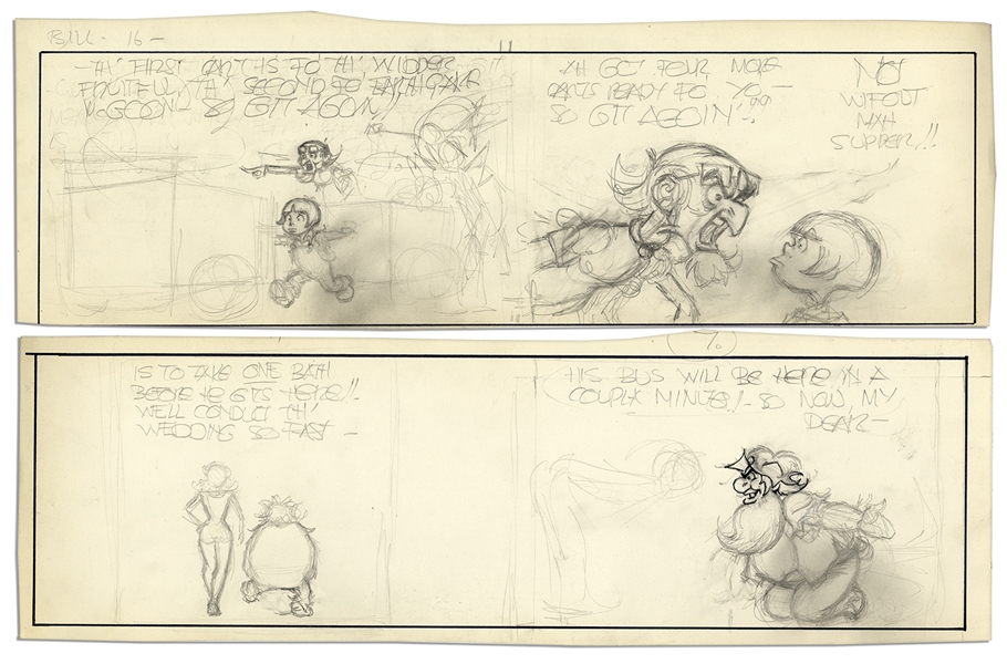 Al Capp Unfinished Comic Strip -- Both Sides Are Illustrated in Pencil With Ink Started to One Side -- 19.75 x 6.25 -- Near Fine -- From Al Capp Estate