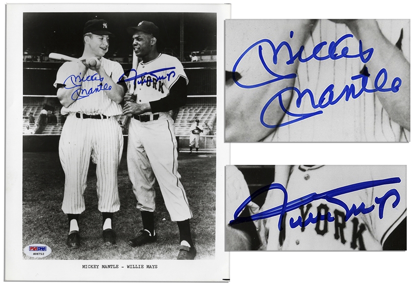 Excellent Mickey Mantle & Willie Mays Signed Photo -- With PSA/DNA