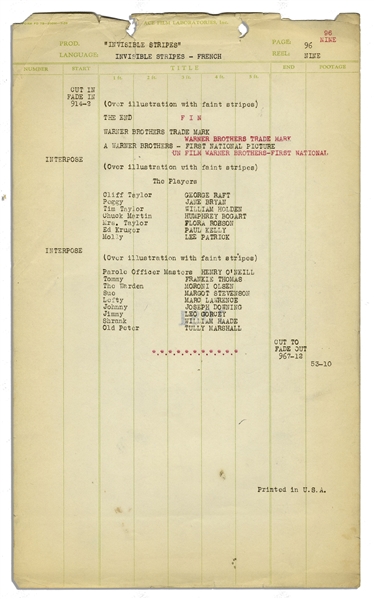 Vintage 1939 Script For ''Invisible Stripes'' Starring George Raft, Humphrey Bogart & William Holden -- With Hand Corrections & Notes