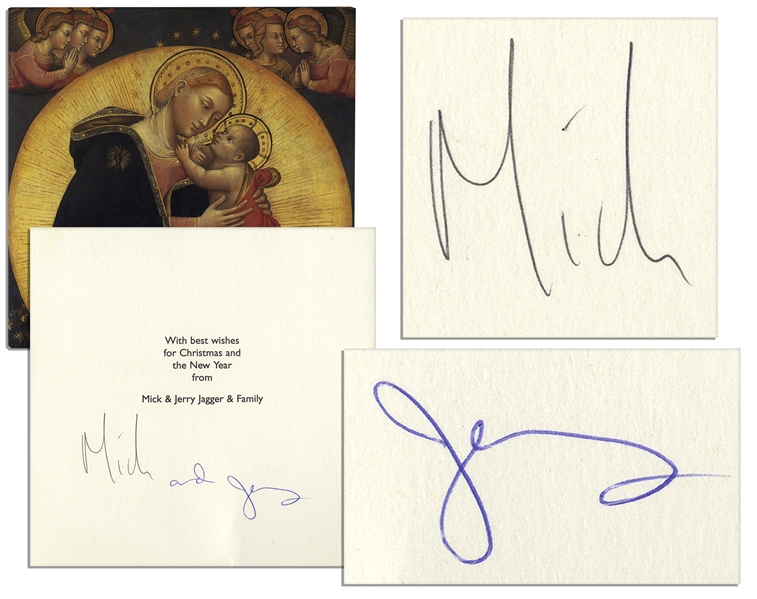 Mick Jagger & Jerry Hall Signed Christmas Card