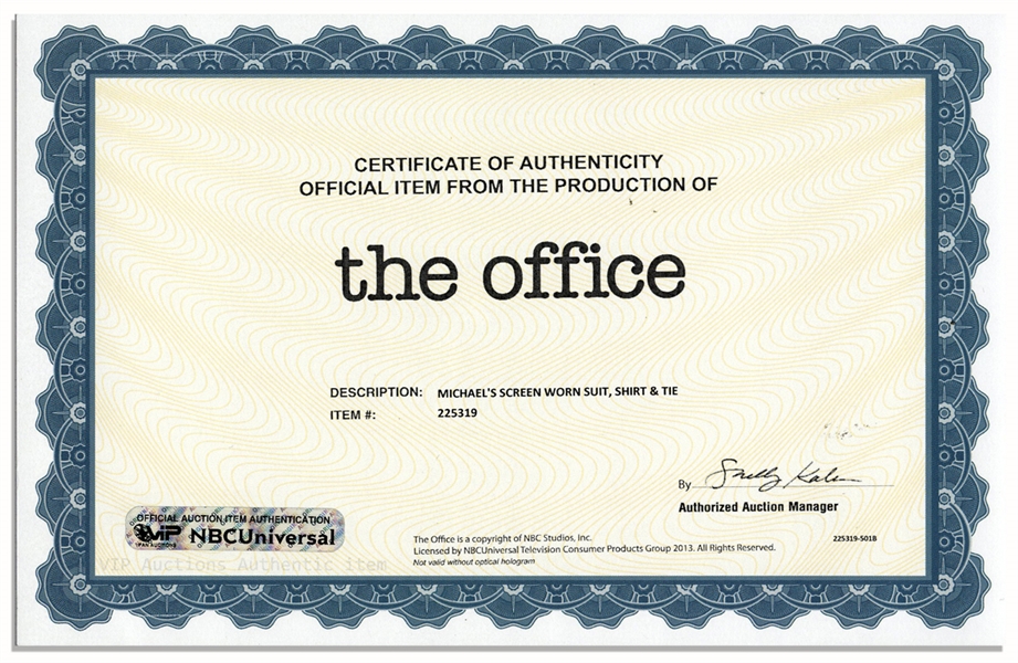 Steve Carell Screen-Worn Suit Ensemble From ''The Office'' -- With a COA From NBC Universal