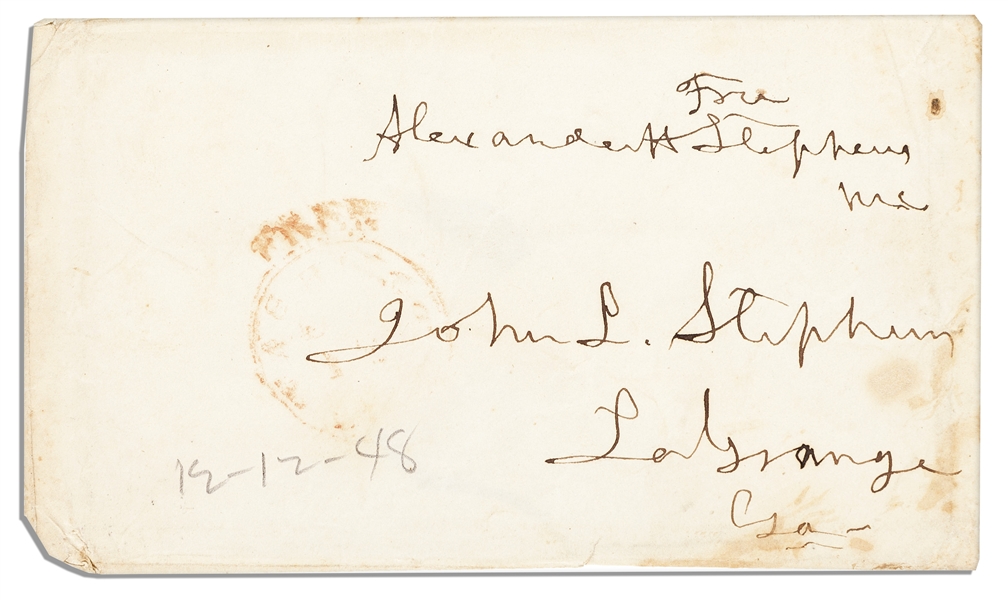 Confederate Vice President, Alexander Hamilton Stephens Free Frank Signature